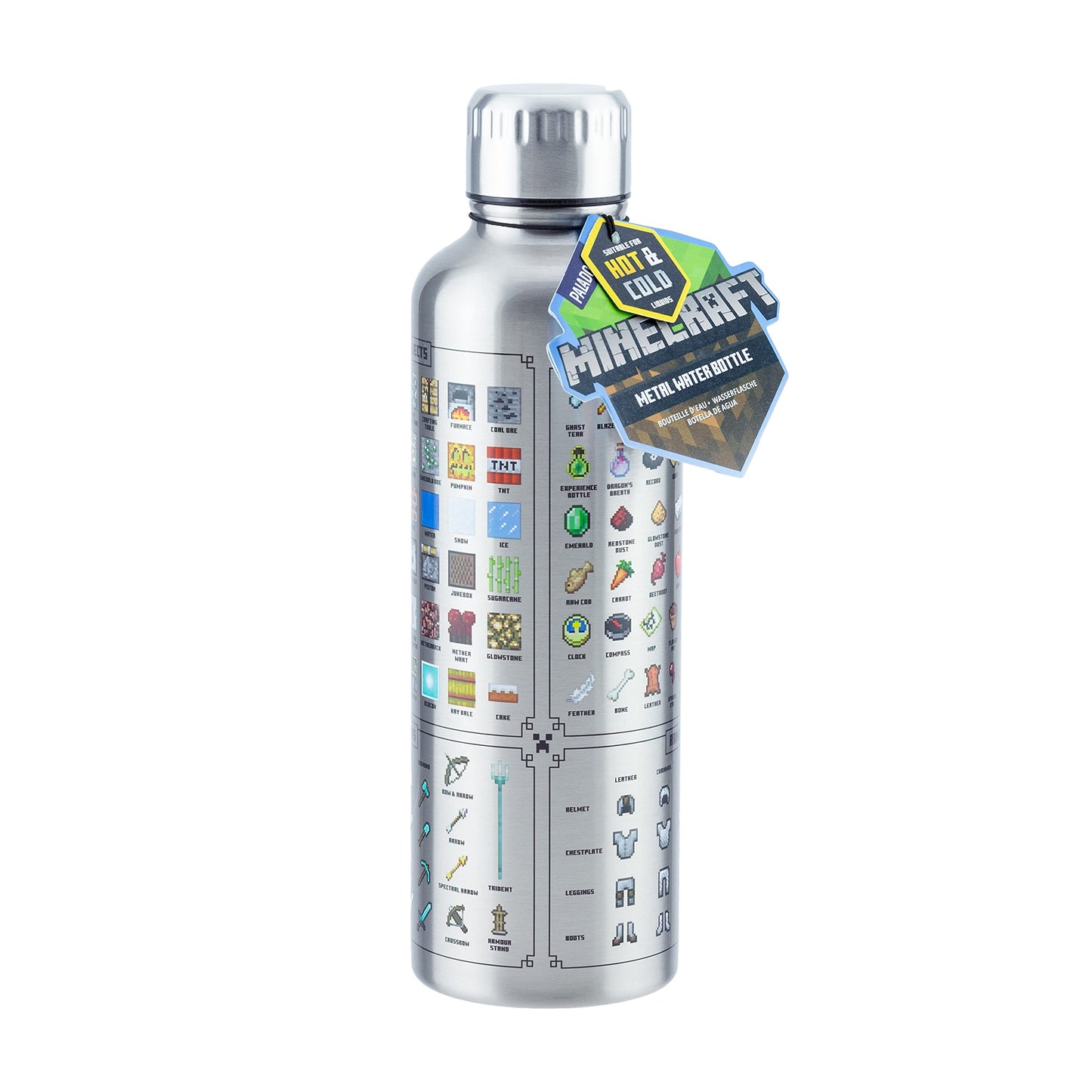 Minecraft Metal Water Bottle - Officially licensed, leakproof, for hot & cold drinks, with in-game items, gift for Minecraft fans, 470 ml (16 fl oz)