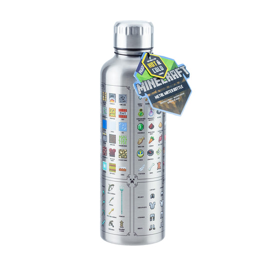 Minecraft Metal Water Bottle - Officially licensed, leakproof, for hot & cold drinks, with in-game items, gift for Minecraft fans, 470 ml (16 fl oz)