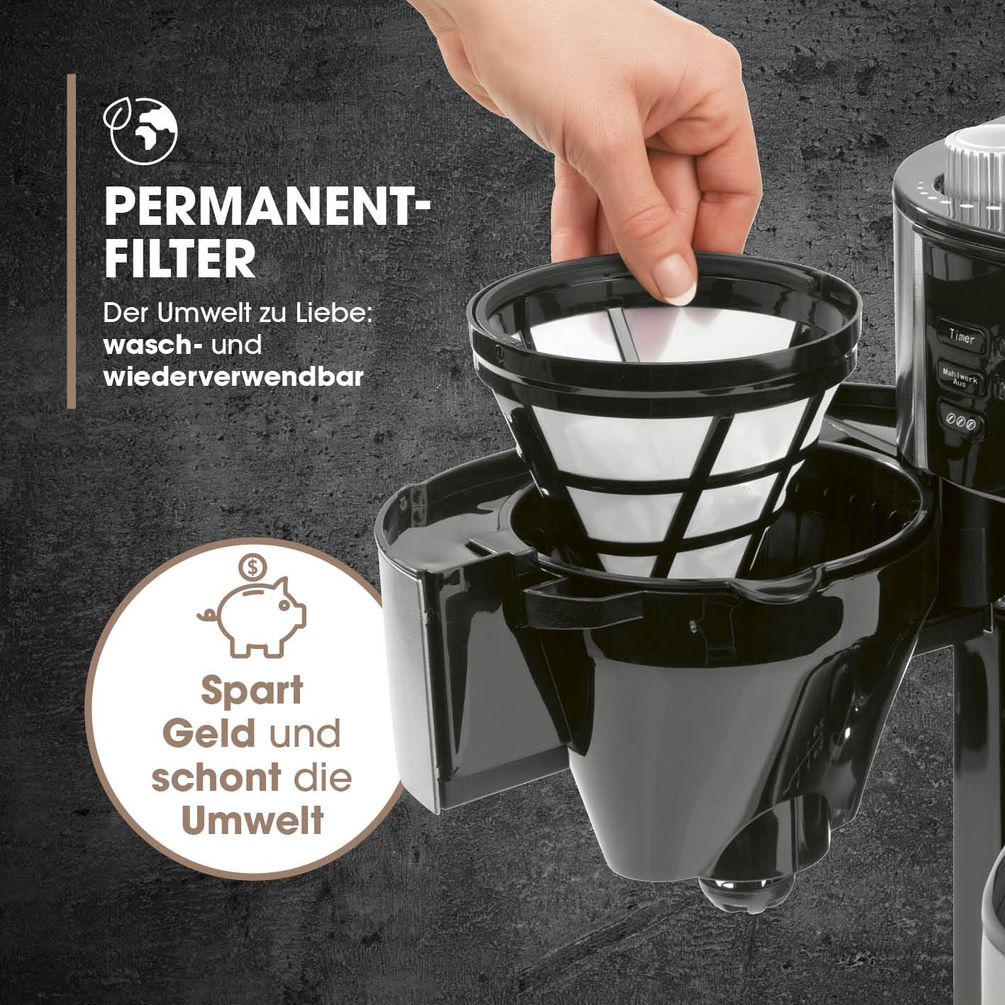Barista coffee machine with adjustable grinder & thermal carafe | Keep warm function, 24h timer & permanent filter | Makes 10 cups of coffee | Compatible with beans & powder [Stainless steel]