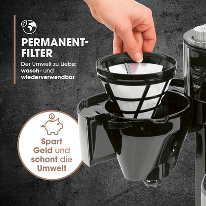 Barista coffee machine with adjustable grinder & thermal carafe | Keep warm function, 24h timer & permanent filter | Makes 10 cups of coffee | Compatible with beans & powder [Stainless steel]