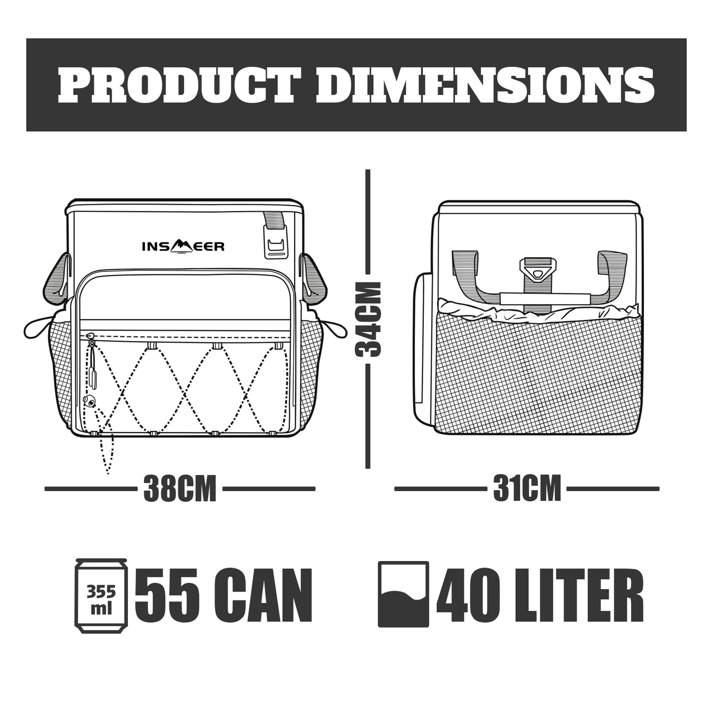 INSMEER Large Cooler Bag with Wheels, 40L / 60 Can Cooler Bag Foldable, Waterproof Shopping Cart Beach Tire Cooler Trolley, for Beach, Camping, Picnics, Grocery Shopping