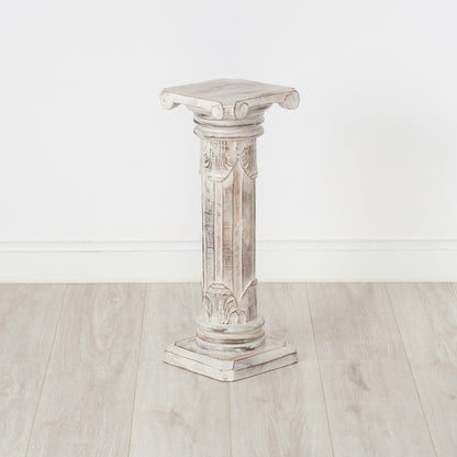 livasia noble flower column wood in antique look - 60cm - decorative column made of albizia wood, handmade, sustainable and unique from Bali, perfect for living room, hallway or garden (white)