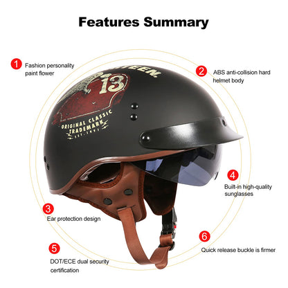 BOSERMEM Motorcycle Helmet With Goggles DOT/ECE Approved, Jet Roller Scooter Moped Chopper Vintage (Matte Black, M 57-58cm)