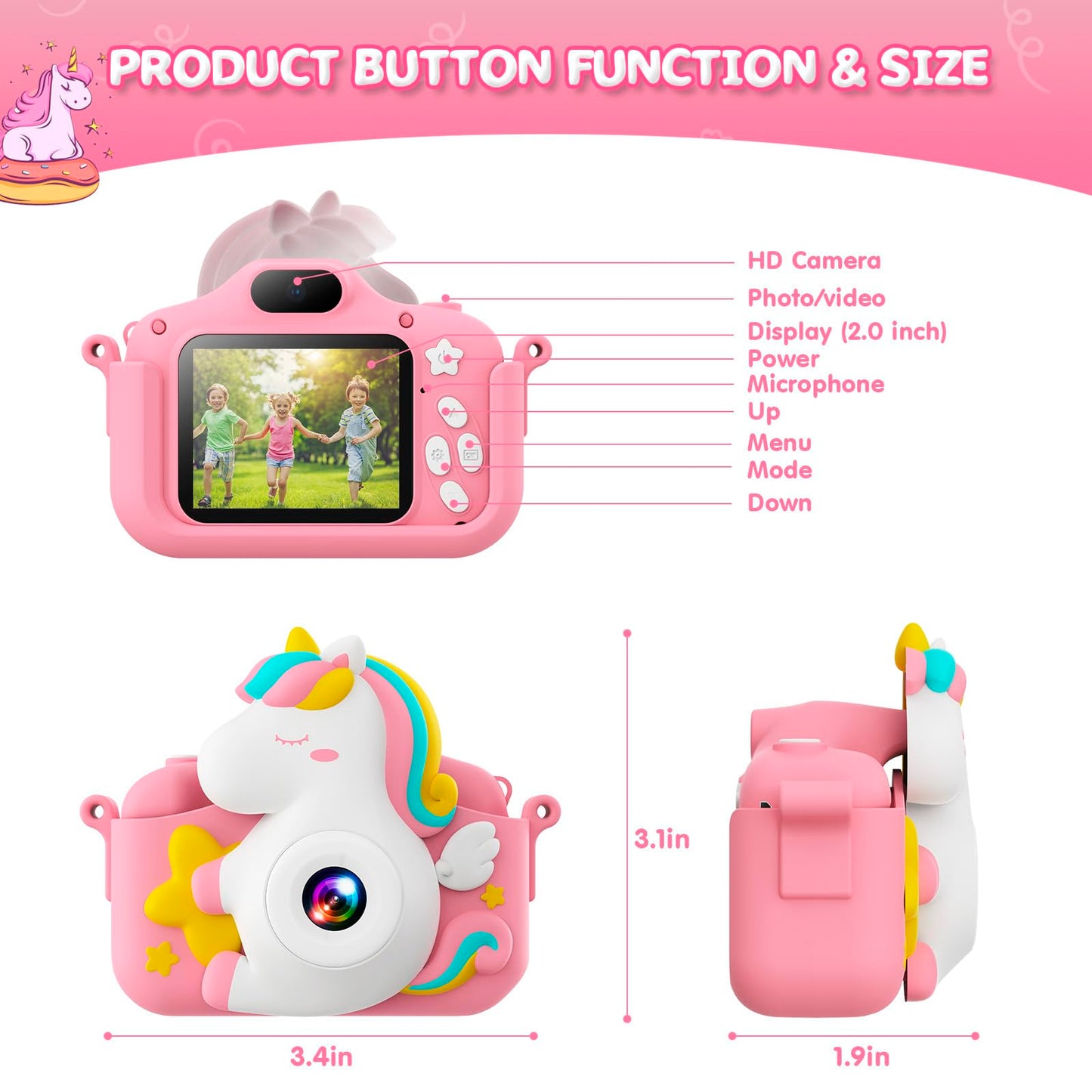 Children's camera, CAMCLID Kids Camera 1080P 2.0" Screen Digital Camera for Kids with 32GB Card, Christmas Toy Gifts for 3 4 5 6 7 8 9 Year Old Boys and Girls (Pink)