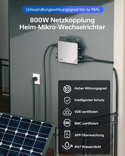800W micro inverter, solar inverter with MPPT micro-solar grid feed-in, plug and play home easy installation WiFi monitoring with APP IP67 waterproof
