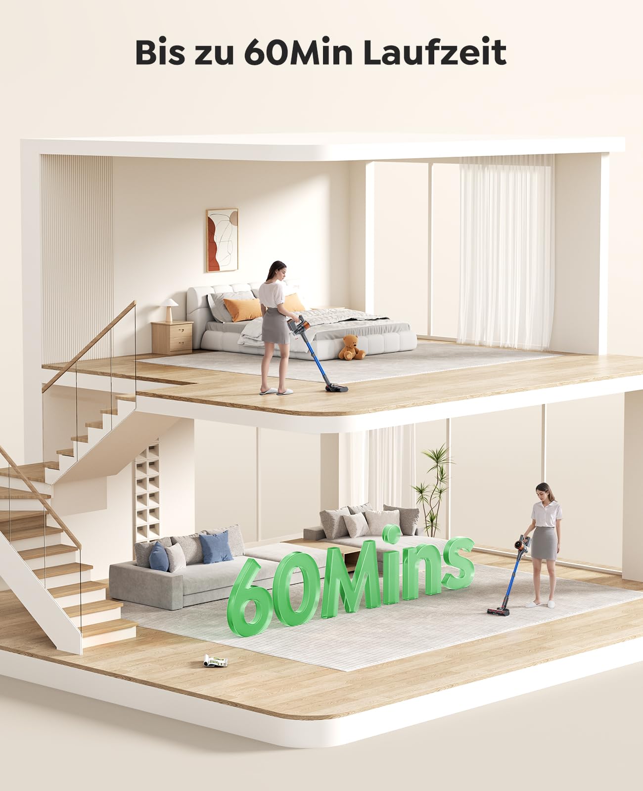 Cordless Vacuum Cleaner 550W/45000Pa/60min Runtime, Wireless Vacuum with Docking Station, Lightweight Standalone Cordless Vacuum, Super Quiet Battery-Powered Vacuum for Hard Floors Carpets Pet Hair