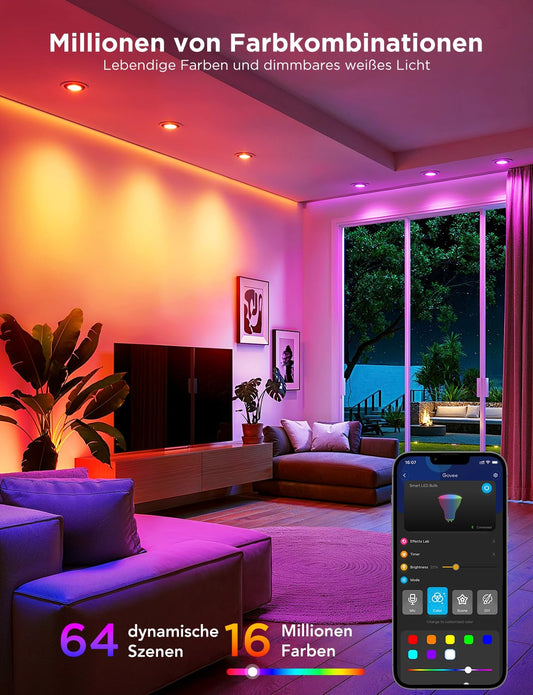 Govee GU10 LED RGBWW Bulb, Smart Bulb Works with Matter, Alexa, Google Home, 400LM Wi-Fi LED Lamp Dimmable Color Changing, 56 Scenes, Smart Bulb GU10 Music Sync 4 Pack.