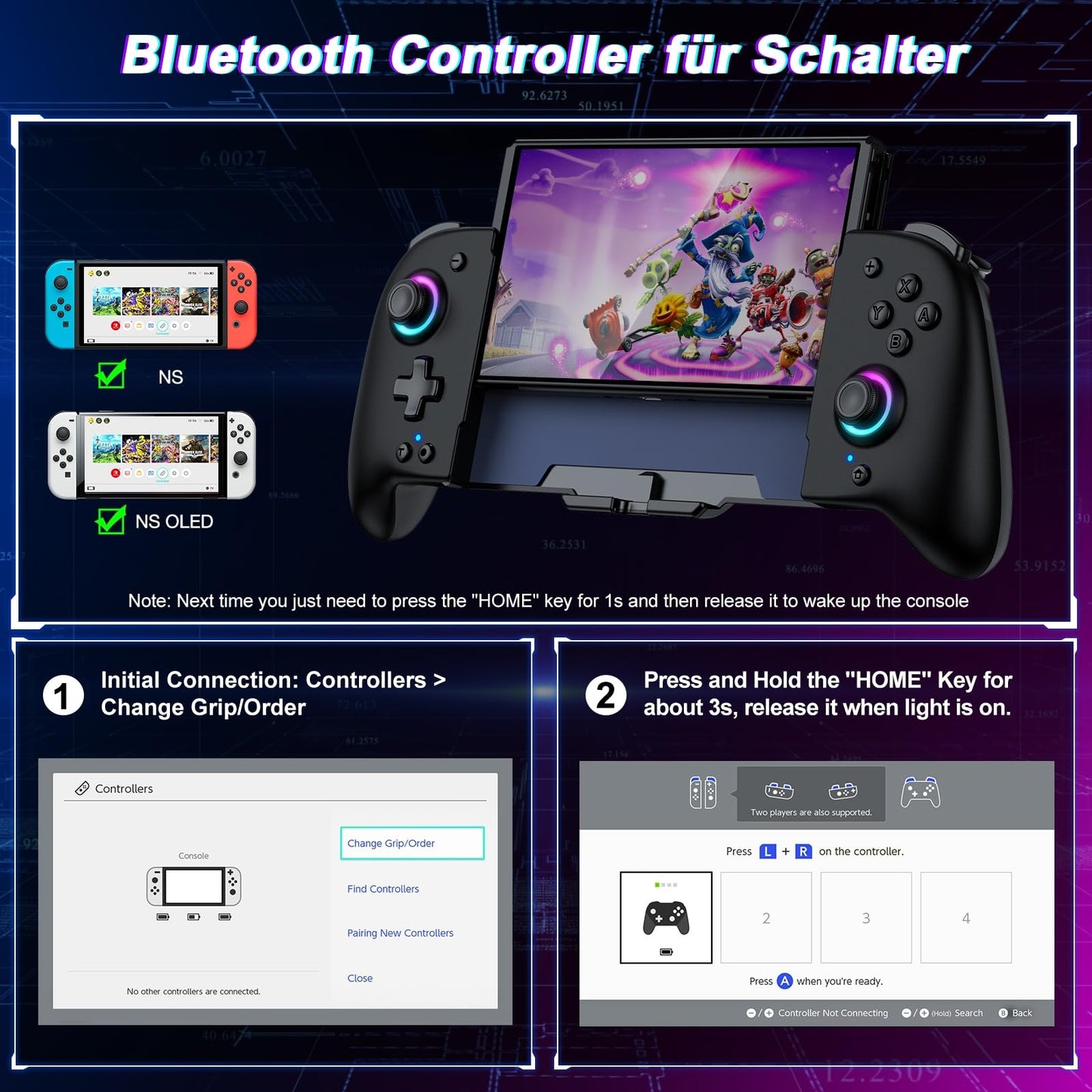 Elegamefy Switch Pro Controller, handheld controller with turbo/1000mAh/6-axis gyro/vibration/programmable wireless controller for Nintendo Switch/OLED.