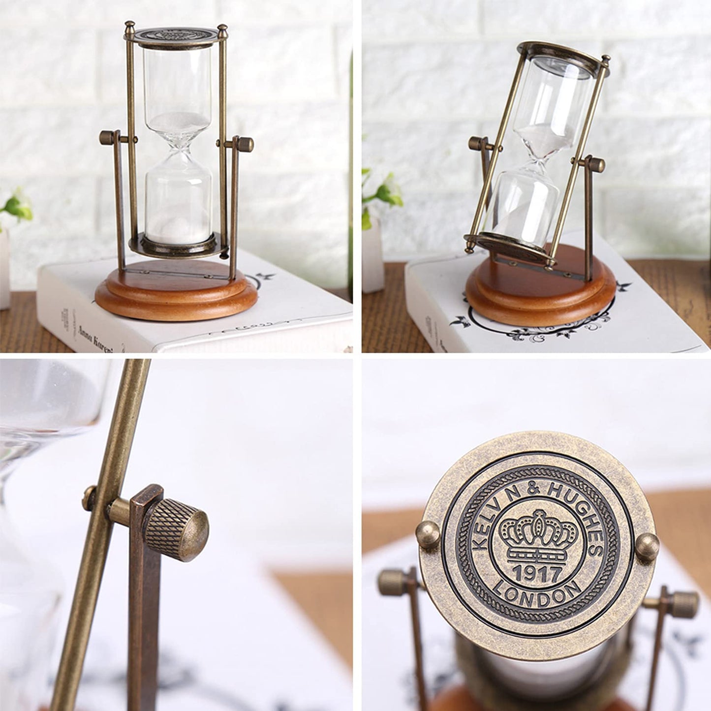 15 minute hourglass, vintage metal 15 minute hourglass, unique hourglass timer with glass for gift home office desk