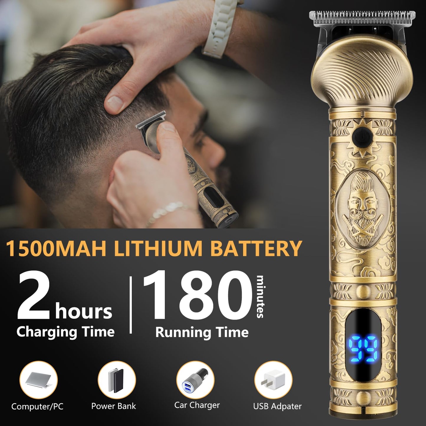 Professionelle Haarschneidemaschine für Herren. Präzisionstrimmer für Bart, Haare, Nasenhaare und Körperhaare. Inklusive T-förmigem Trimmer. Alles in einem!