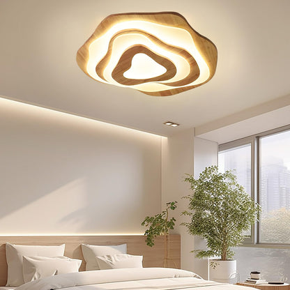 SENFAI LED living room ceiling light wood ceiling lamp 3000K warm white 50W Ø 60cm modern wooden lamp bedroom lamp living room lamp irregular round children's room lamp (not dimmable)