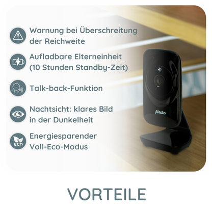 Alecto DVM71BK - Baby monitor with camera with 2.4" color display - Baby monitor - Digital surveillance camera with 300m range - Black