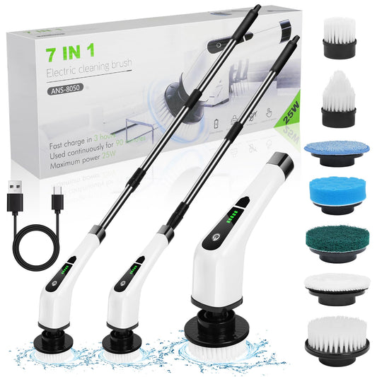OSDUE Electric Cleaning Brush, 2024 New Electric Spin Scrubber Power Scrubber, Bathroom Cleaning Brush with 7 Replaceable Drill Brush Heads, with 137cm Adjustable Handle, for Tub, Floor.