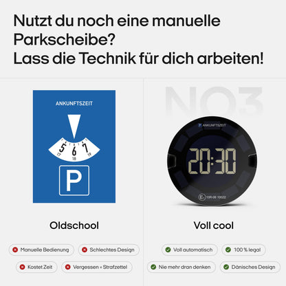 OOONO P-DISC 3 [New] - Electronic parking disc solar with approval for the car - Automatic digital parking disc electric - Solar-powered parking clock with up to 5 years longer battery life.