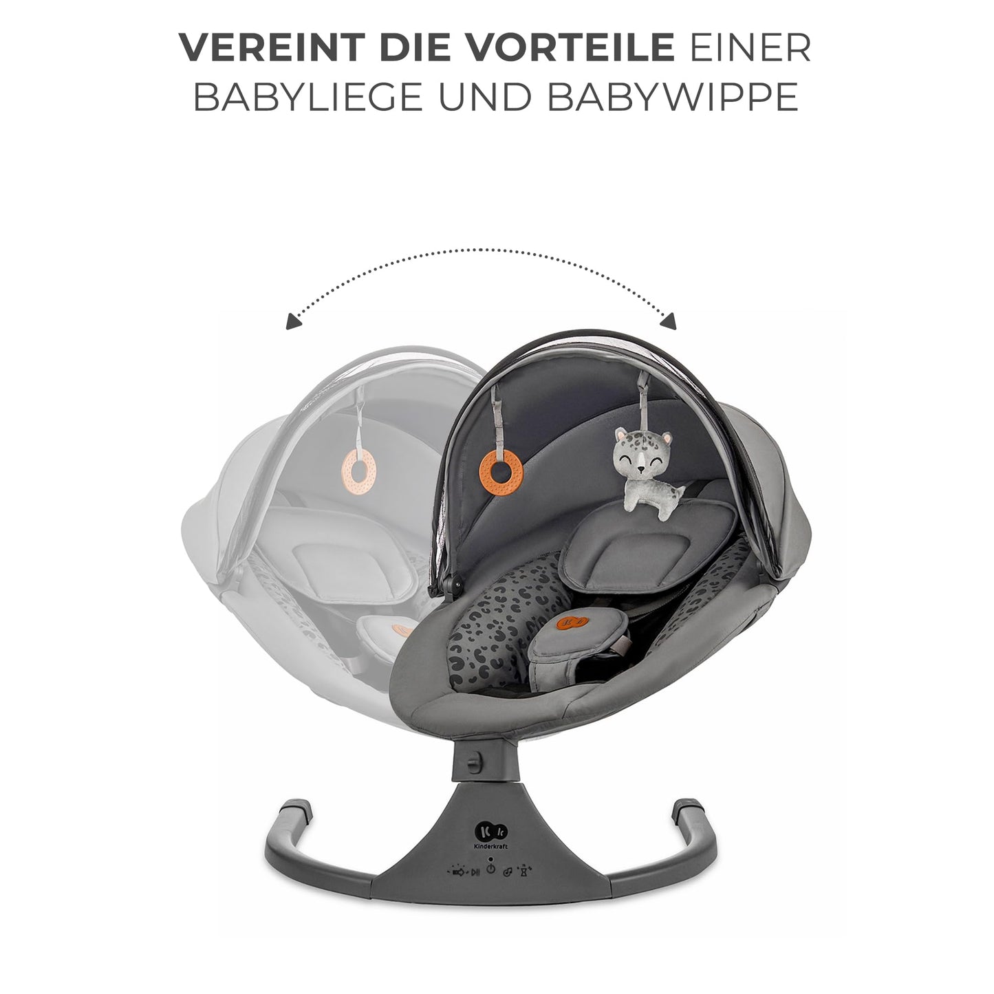 Children's LUMI 2 Baby Bouncer, Electric Baby Swing, From Birth to 9 Months, Adjustable Height, 5 Swing Modes, 12 Melodies, Toy Arch, Dark Grey