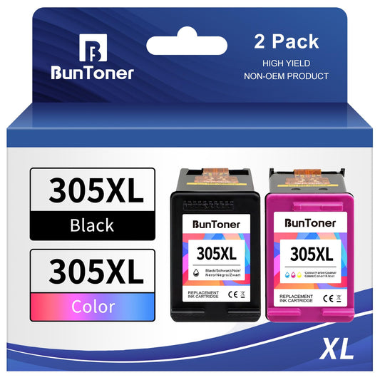 BunToner 305 XL cartridges Compatible for hp 305 printer cartridges XL Set for HP DeskJet 2720e 4120e HP Envy 6000 6420e Pro 6430 6432 Printer (Black, Color, 2-Pack)