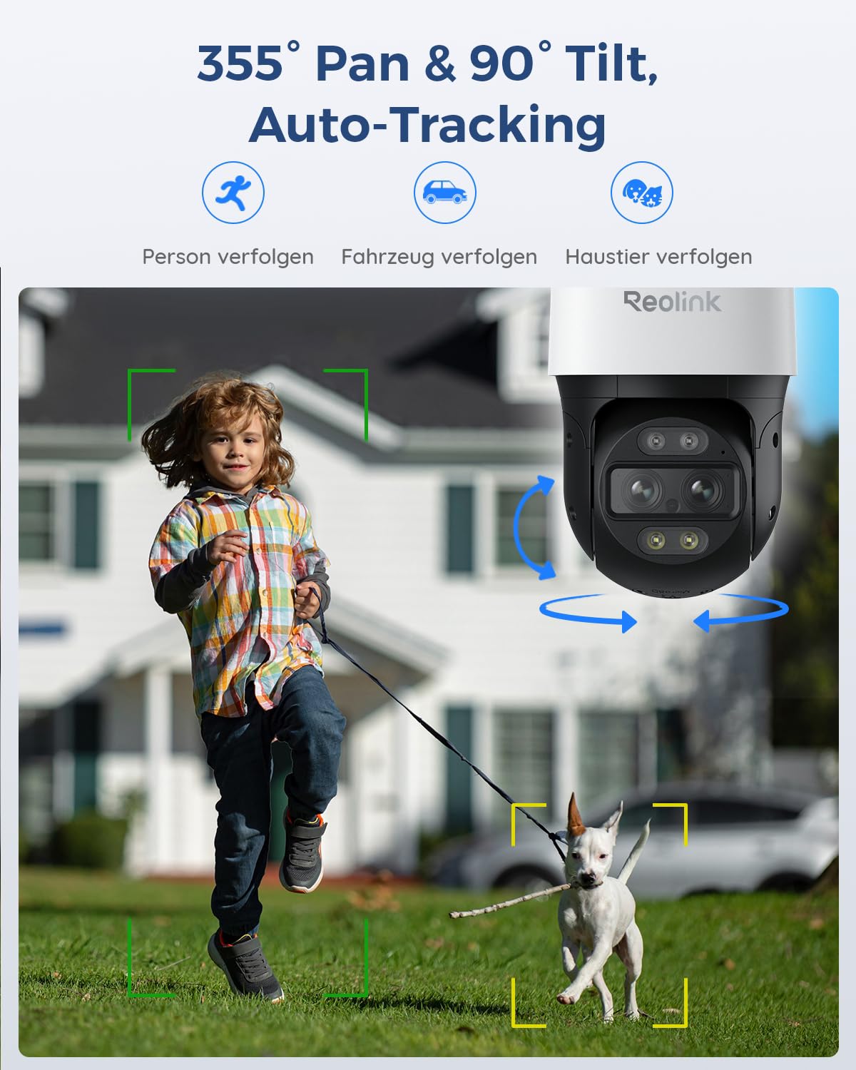 Reolink 4K 8MP PTZ PoE outdoor surveillance camera with dual-lens, 6X hybrid zoom, 355°/90° pan/tilt, auto-tracking, color night vision, person/vehicle/pet detection, 2-way audio, TrackMix PoE.