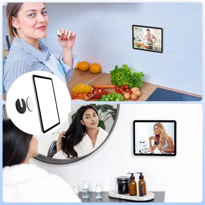MoKo Tablet Wall Mount, 2 Pack 90° Rotatable iPad Wall Mount, Round Phone Kitchen Wall Mount with Adhesive & Screw, Adjustable Tablet Holder Wall Mount Compatible with Phone Tablet Kindle WiFi, Black