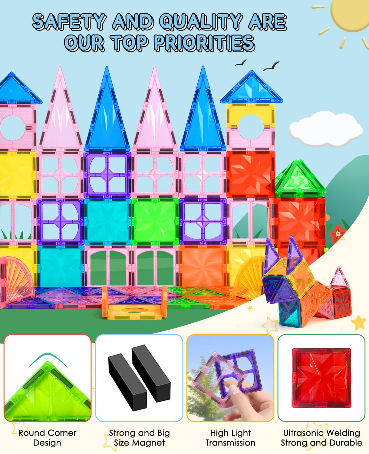 DXJXMAX Magnetic Building Blocks 80 Pieces, Magnetic Toy Magnetic Tiles, Magnetic Building Bricks Kit Kids STEM Creativity Promotion, Children's Games for 3+ Year Old Boys and Girls