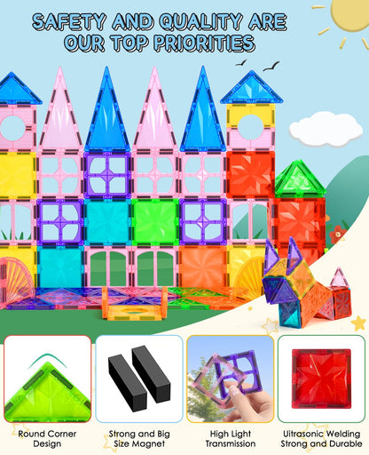 DXJXMAX Magnetic Building Blocks 80 Pieces, Magnetic Toy Magnetic Tiles, Magnetic Building Bricks Kit Kids STEM Creativity Promotion, Children's Games for 3+ Year Old Boys and Girls