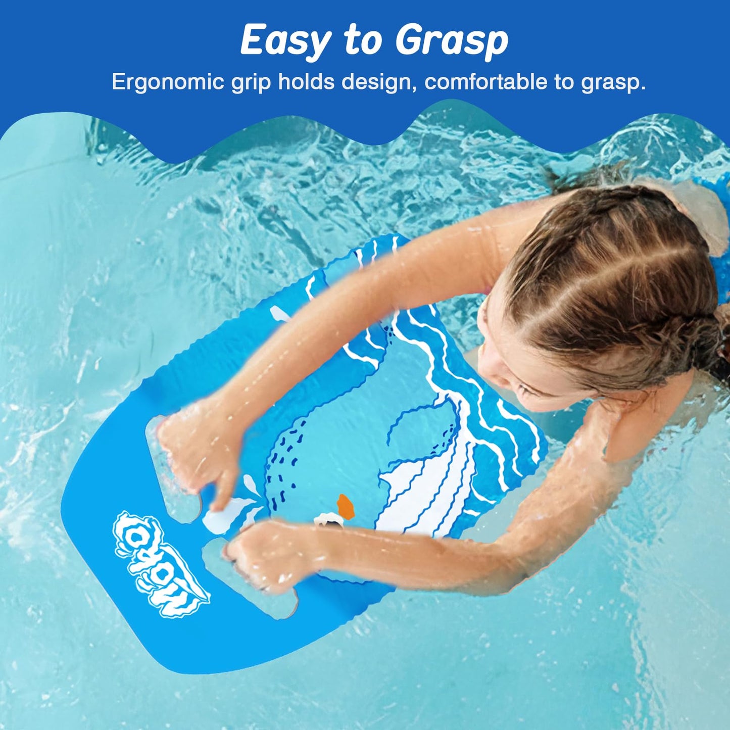 MoKo Kids Swim Board, Swimming Kickboard Training Equipment with Handles Cartoon Swim Float Swimming Training Gear Swim Board for Boys Girls - Blue Whale