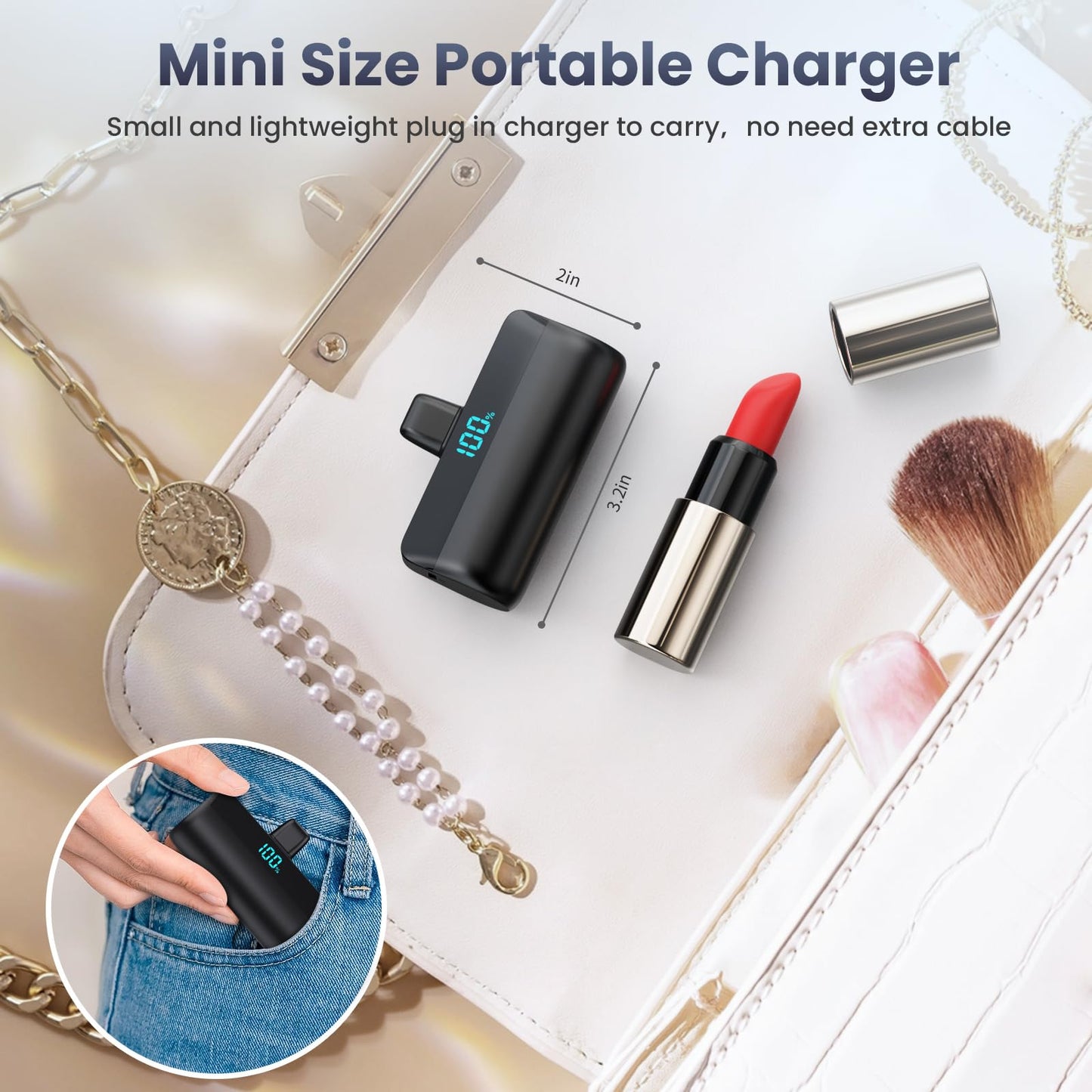 Feob Mini Powerbank for iPhone 5200mAh, 20W PD Fast Charging Power Bank Small Ultra-Compact with LED Display, External Battery Pack compatible with iPhone 14/14 Plus/13 Pro/13/12/11/XS/XR/8/7/6/5, etc.