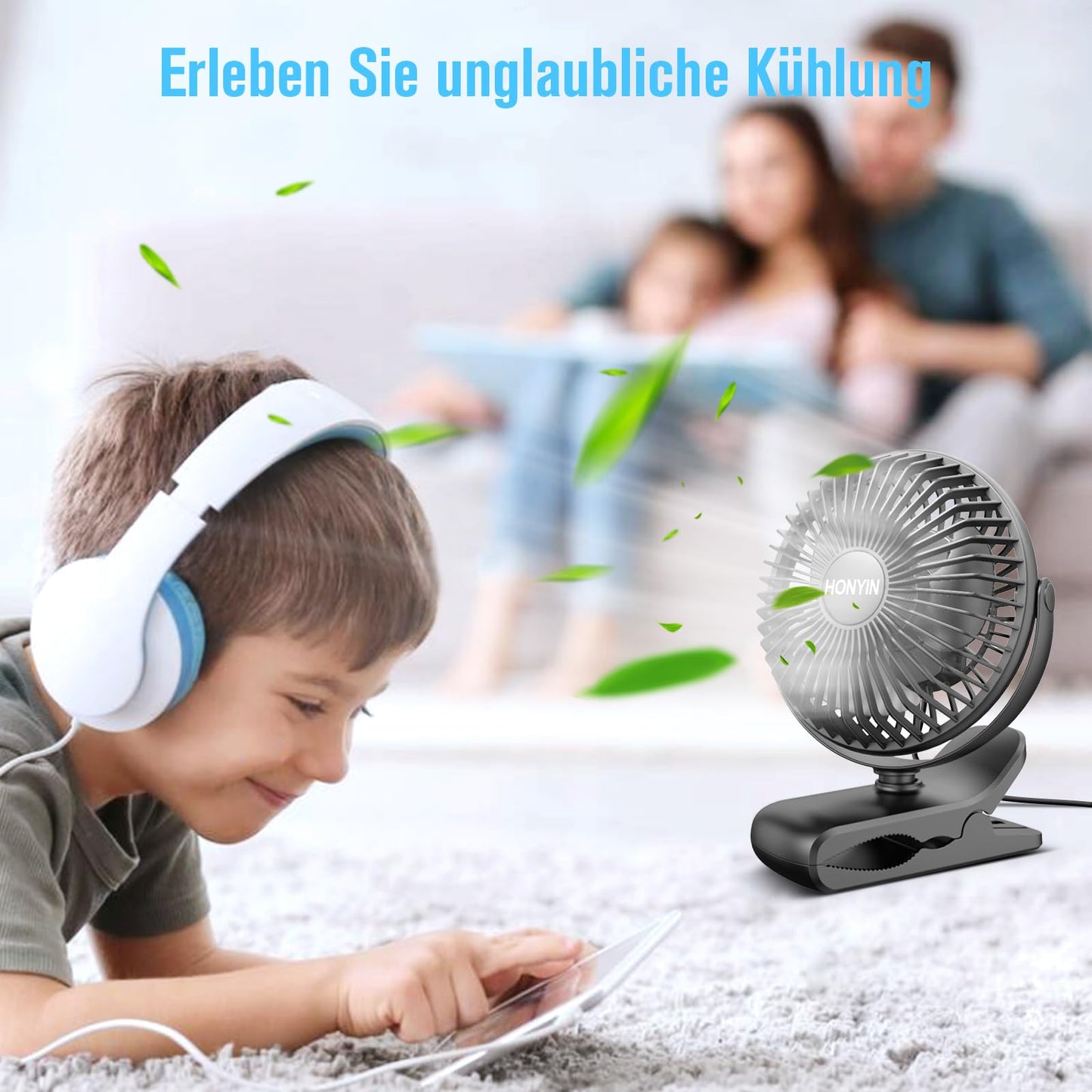 HONYIN Mini Fan with Clip, 720° Rotation Small USB Fan, Strong + Stable Clamp, 3 Speed Levels, Great as Desk Fan in Office and Bedroom