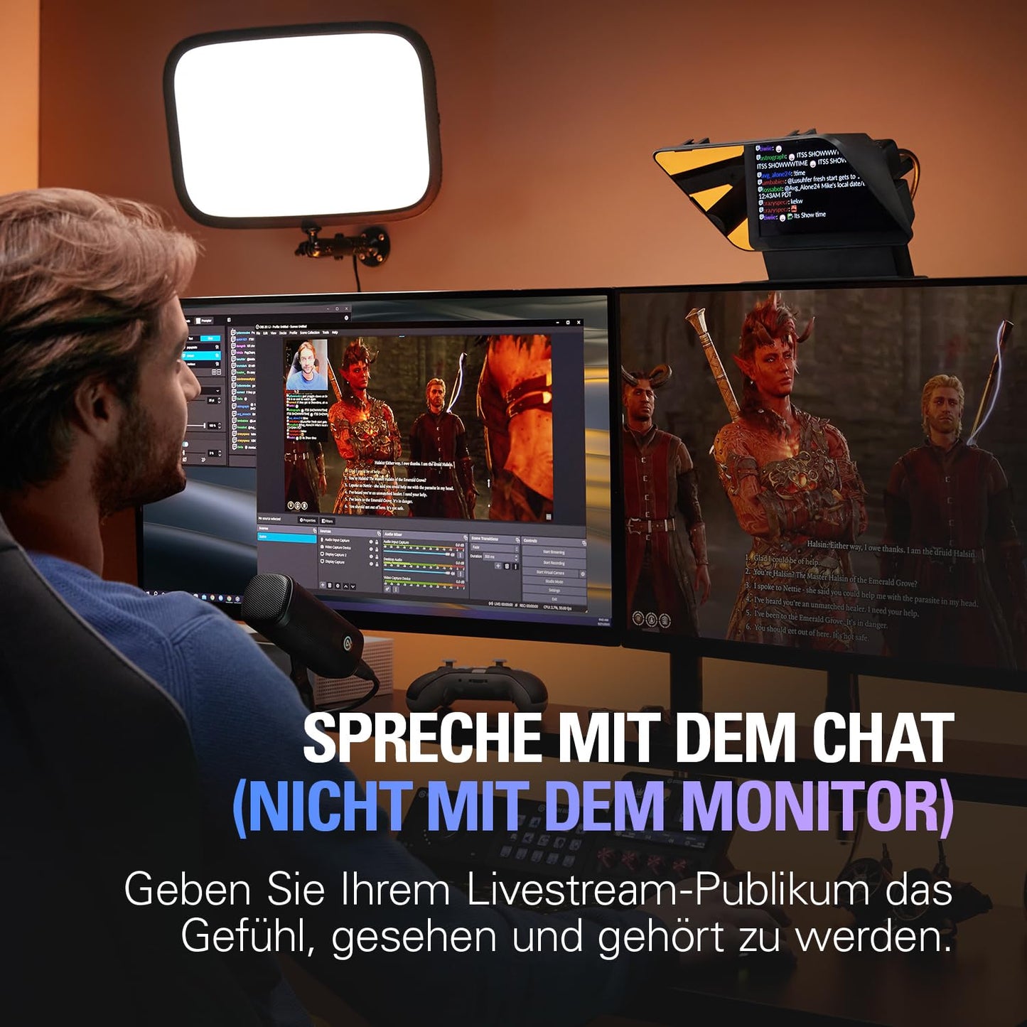 Elgato Prompter - Teleprompter with built-in screen for YouTube, Twitch, Zoom, Teams, and more, supports DSLR/Webcam/Smartphone, Drag&Drop monitor display, works with Mac/PC & Stream Deck.