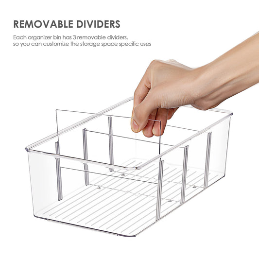 Vtopmart 2 Pack Refrigerator Organizer with 4 compartments, BPA-Free Kitchen Stackable Food Storage Box for tea bags, snacks, spices
