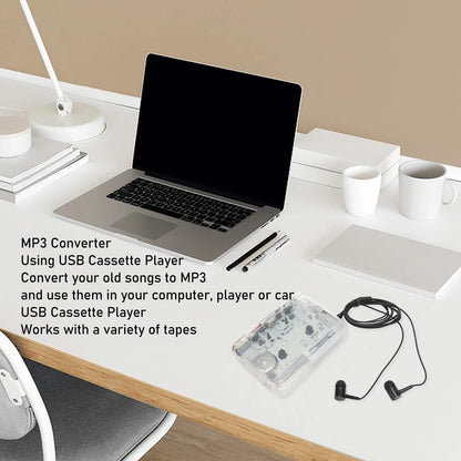 USB Cassette to MP3 Converter, Portable Cassette with Headphones, Cassette Player Converts to MP3 WAV, Audio Music Player for Computer In Car