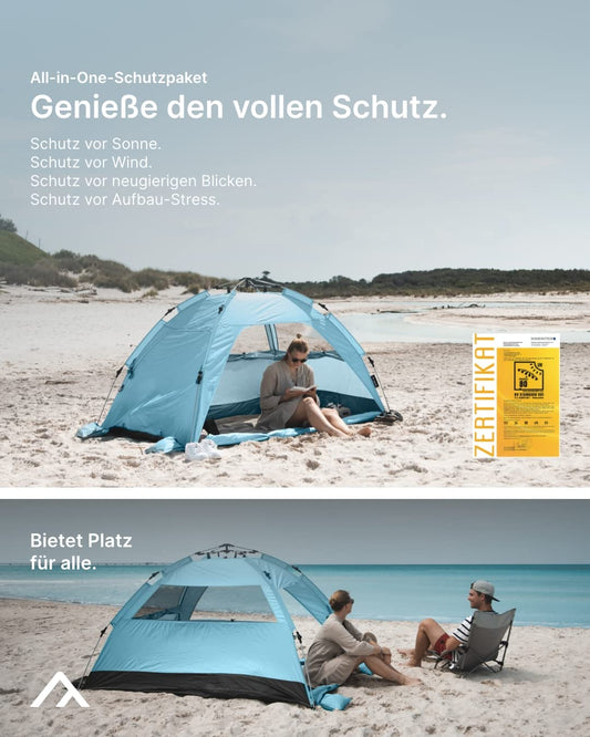 qeedo Quick Palm Beach Shelter with UV protection (UV80) & compact pack size - Lightweight, easy-to-set-up beach tent (Quick-Up System) provides sun protection & wind protection at the beach, especially for children.