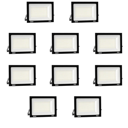 Royana 10-pack 300W LED floodlight outdoor 30000LM super bright LED floodlight 6000K cold white IP65 waterproof LED spotlight, ultra-thin for sports field garage garden backyard hallway