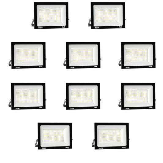Royana 10-pack 300W LED floodlight outdoor 30000LM super bright LED floodlight 6000K cold white IP65 waterproof LED spotlight, ultra-thin for sports field garage garden backyard hallway