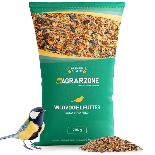 Agricultural area bird feed wild birds all year round 20kg - Wild bird feed 20kg with high-quality grain mix for all birds - Fat feed with sunflower seeds - Dust-free & without additives.