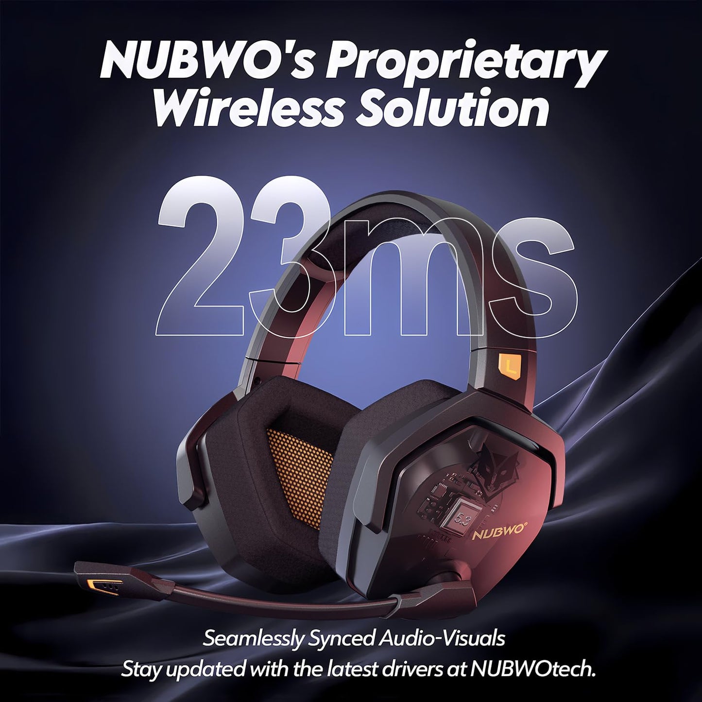 NUBWO G06 Dual Wireless Gaming Headset with microphone for PS5, PS4, PC, Mobile: 2.4 GHz Wireless + Bluetooth - 100 hours - 50mm driver - Orange