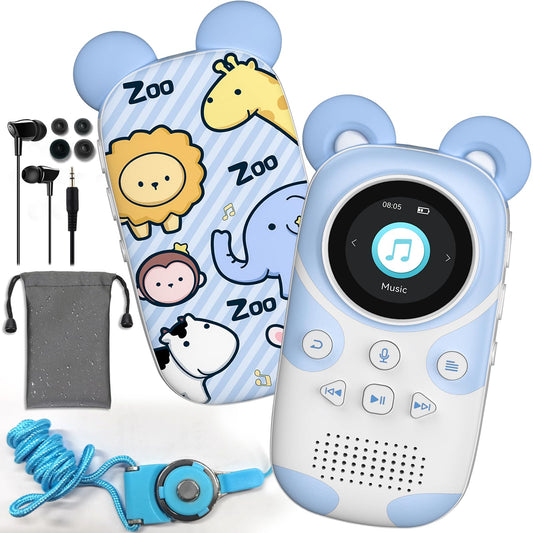 RUIZU 64GB MP3 Player for Kids Bluetooth 5.3 with headphones speaker Supports FM radio, alarm clock, one-touch recording, stopwatch function.