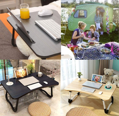 Laptop table, tray table, foldable and portable laptop bed table, reading table, breakfast tray, notebook table, drink holder, book tray, for living room, office, and on the go, sofa or floor | 60 x 40 cm, black