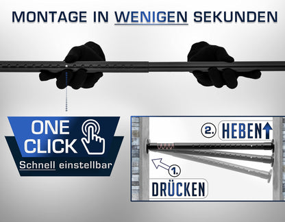 MEISENBERG telescopic tension rod 260-310cm, matte black, Ø 25mm, multifunctional clamping rod without drilling - curtain rod tension rod, shower curtain rods for curtains, bathrooms, and balconies.