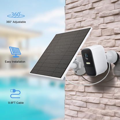 Solar panel for Eufy Outdoor camera, 5W Camera Solar Panel Compatible with Eufycam, Continuous power supply, Panel with 9.8ft charging cable, IP65 Waterproof, 2 Packs.