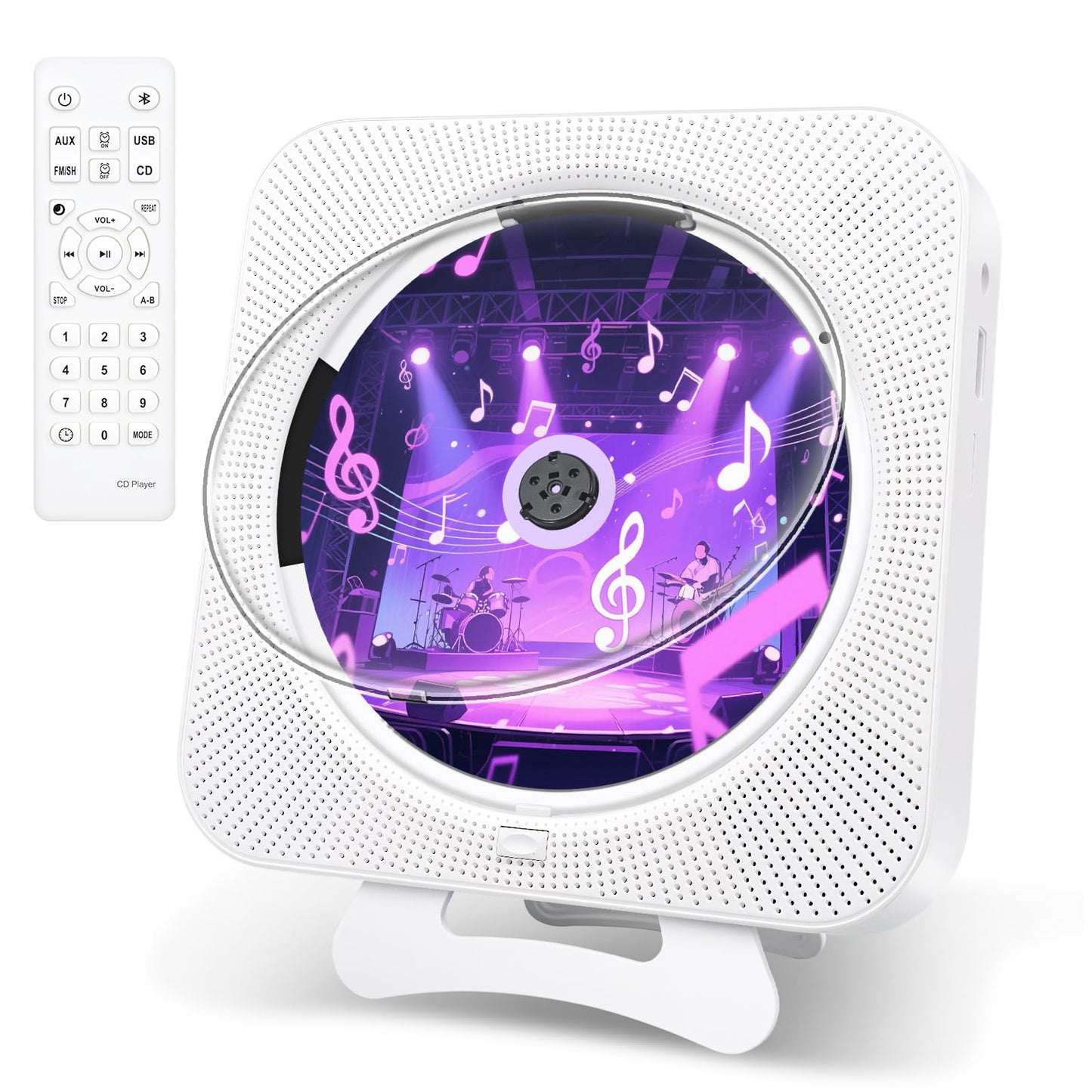 Canareen CD Player Bluetooth, Portable CD Player with Speaker, Front Display FM Radio CD Player Built-in, supports AUX/USB, Timer, Headphone Jack for Gift, Home, Kids, White