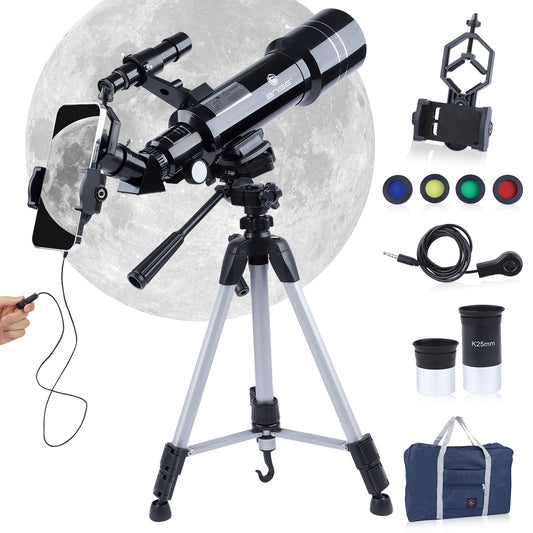BNISE Telescope Astronomy Professional, 70/400MM Telescope for Kids Beginners with Adjustable Tripod Smartphone Adapter and Moon Filter