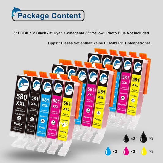 GoToners XXL cartridges Compatible for Canon 580 581 ink cartridges PGI-580 CLI-581 for Canon Pixma TR8550 TS705 TS6350 TS6350a TS705a TS6351 TS6250 TS6150 TS9550 TS6300 TS6251 TR7550 (15-pack)