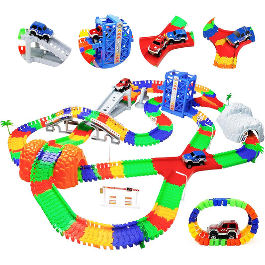 Racing track children's toy for ages 3-5 with 2 toy cars, 309-piece car track raceway for boys ages 3-7, racing gift for boys and girls ages 3-5, 505cm length race track.