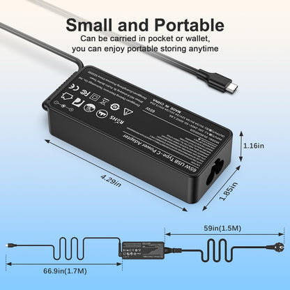 65W USB C power adapter for HP laptops, including Spectre, EliteBook, Elite X2, Chromebook, 360, Probook, and Pavilion. Universal charger with fast charging capabilities.