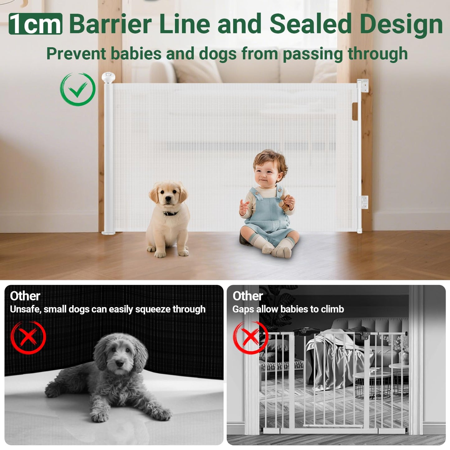 Ycozy retractable stair gate door guard 0-300 cm child safety gate one-handed opening barrier for baby and pets stair gate indoor outdoor area (White)