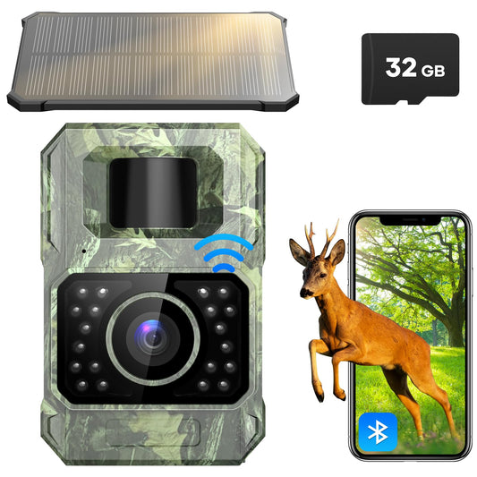 Assark trail camera with phone transmission app, 48MP 30fps WIFI solar trail camera with motion sensor night vision, rechargeable 2000mAh lithium battery, 0.2s trigger, IP66 waterproof.