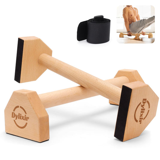 Push Up Bars made of wood for joint-friendly workouts. Perfect for calisthenics and home fitness. Ideal for handstands and push-ups.