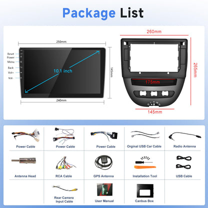 10.1-inch Carplay radio for Citroen C1/Toyota Aygo/Peugeot 107, Podofo touchscreen Android 2G+64G with Wireless Carplay Android Auto, Bluetooth/GPS/WiFi/FM/RDS/HiFi/USB/steering wheel control