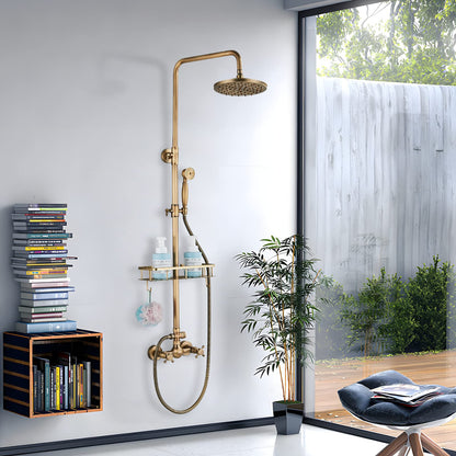 Rozin Brass Antique Shower Faucet with Hand Shower Faucet 8 Inch Shower Head Rain Shower Head Rain Shower with Storage Shelf