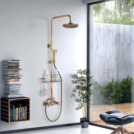 Rozin Brass Antique Shower Faucet with Hand Shower Faucet 8 Inch Shower Head Rain Shower Head Rain Shower with Storage Shelf